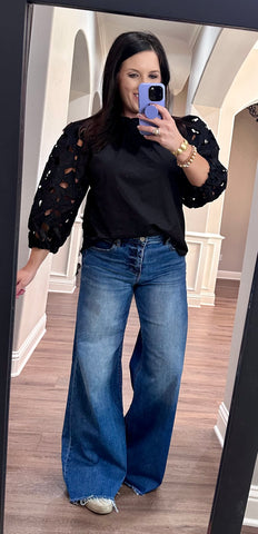 THML Black Eyelet Sleeve Top