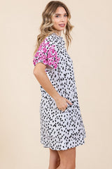 Black & White Printed Dress w/ Pink Embroidered Details