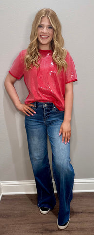 Sequin Short Sleeve Top - 2 COLORS