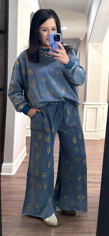 Western Printed Washed Terry Pant Set
