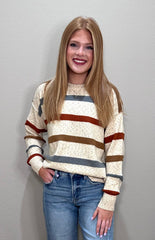 Multi Color Stripe Lightweight Sweater - Sprinkled Cream Yarn