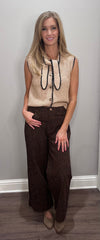 Light Mocha Knit Sleeveless Sweater Top w/ Neck Tie
