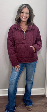 Quilted 1/2 Zip High Neck Pullover - 2 COLORS