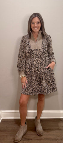 Leopard Drawstring Waist Dress