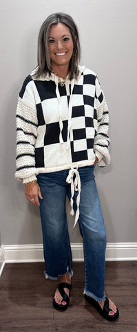 Black & White Checkered Oversized Pullover w/ Hoodie