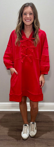 Red Cotton Bow Accent Dress