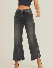 High Waisted Wide Leg Cropped Jeans - Black