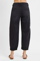 Risen Black High Rise Cropped (SLIGHT) Barrel Jeans