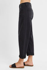 Risen Black High Rise Cropped (SLIGHT) Barrel Jeans