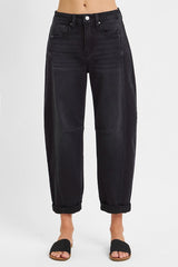 Risen Black High Rise Cropped (SLIGHT) Barrel Jeans