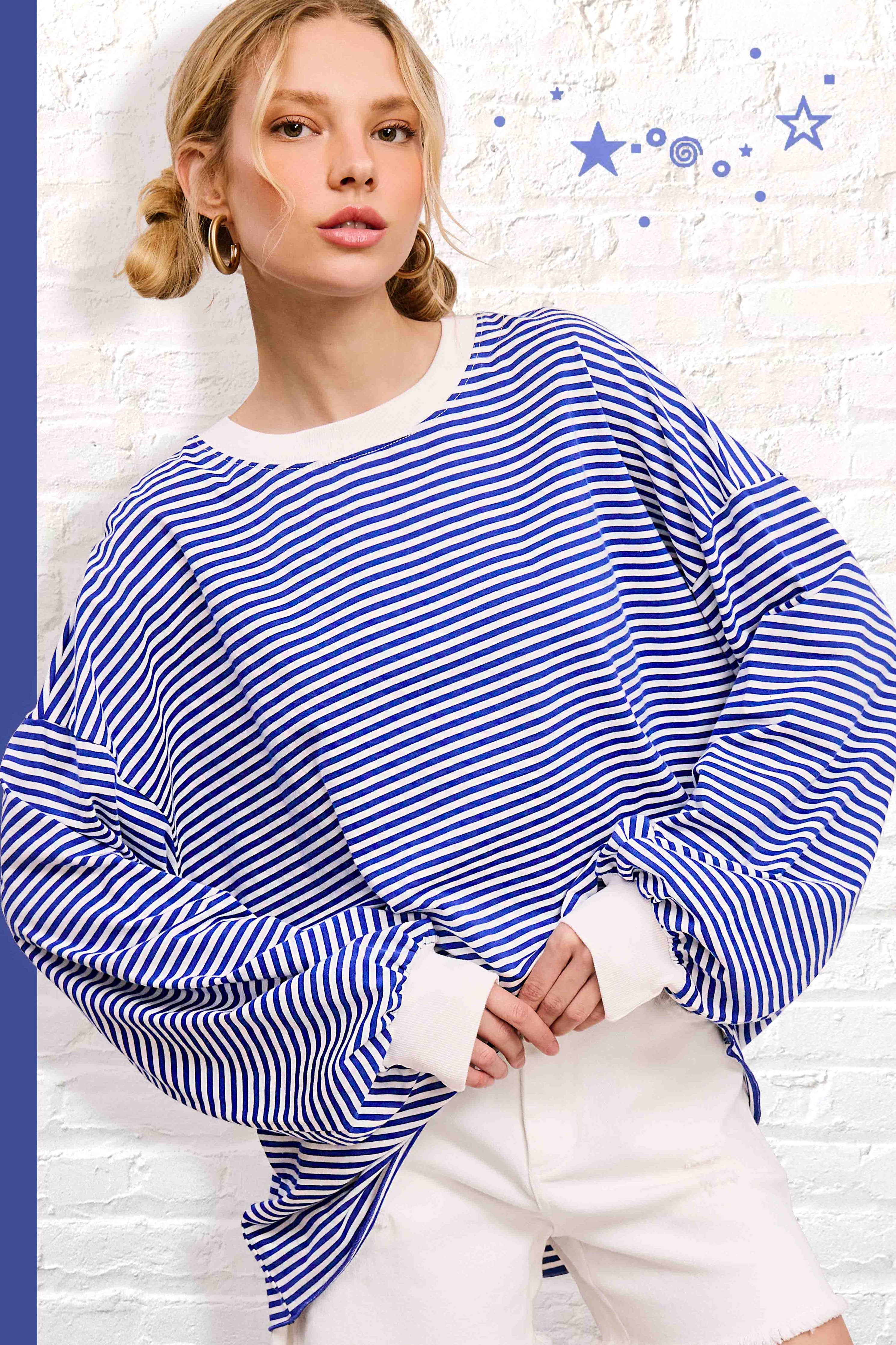 Oversized Striped Long Sleeve Pullover Top - 3 COLORS!