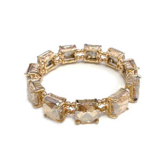Cushion Cut Glass Crystal Linked Stretch Bracelet - 6 COLORS