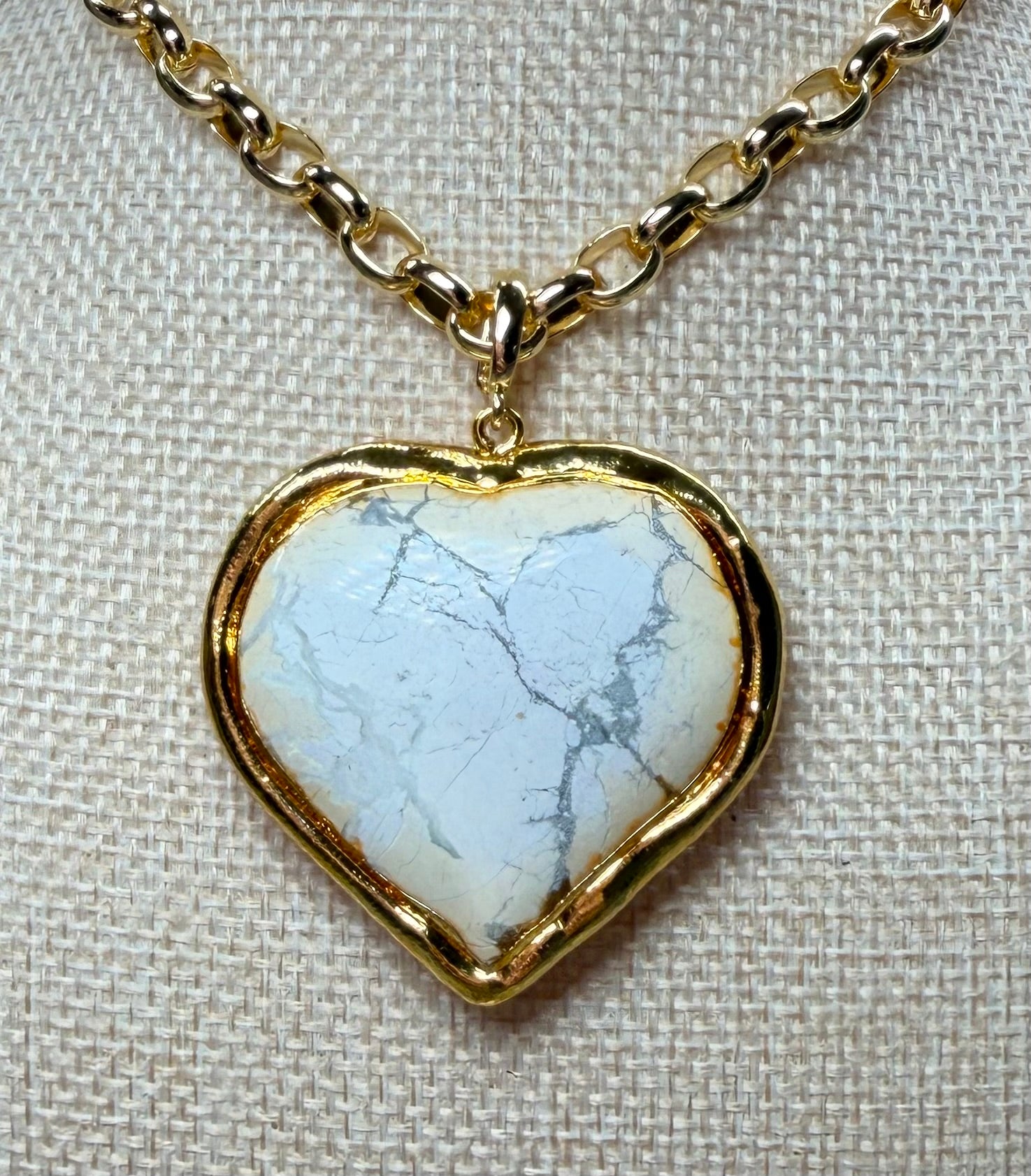 White Stone Heart Charm
