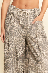 Washed Leopard Barrel Pant W/ Cord Tie