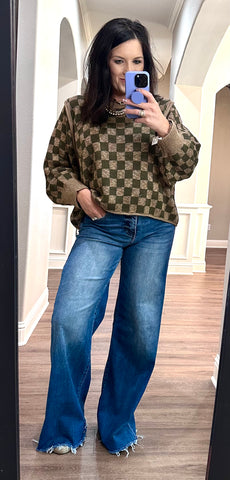 Olive Checkered Knit Sweater