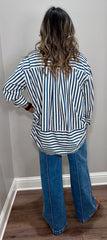 Denim Blue Striped Button Down Top