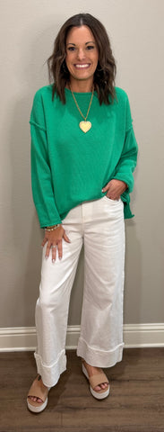 Solid Sweater w/ Rolled Hem Details - 2 COLORS