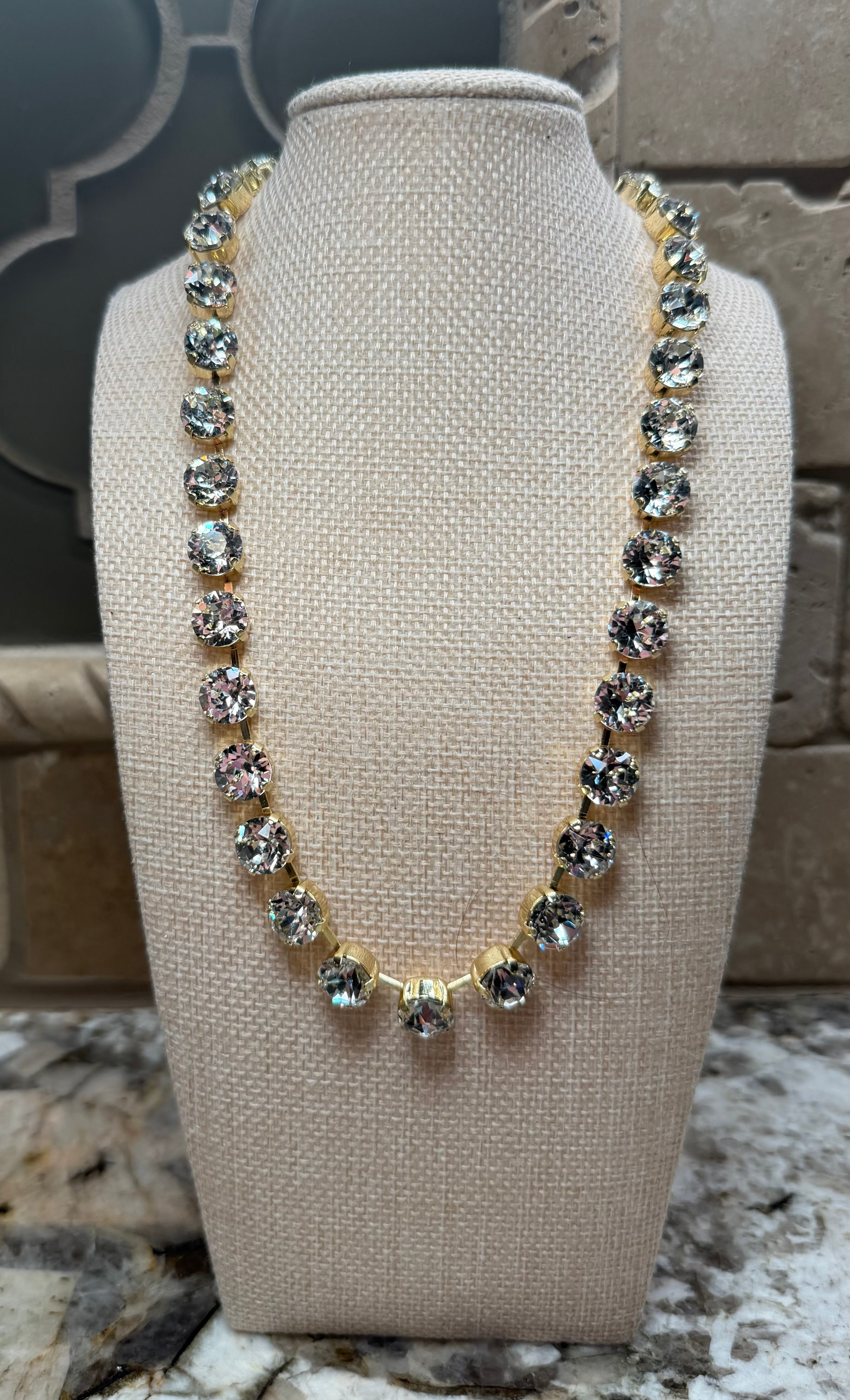 Gold Rhinestone Linked Necklace - Same Size Stones