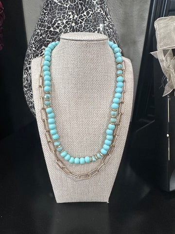 Turquoise & Gold Double Layer Necklace