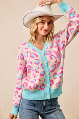 Fuchsia/Mint Leopard Cardigan