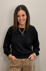 Black Scuba Long Sleeve Crew Neck Top