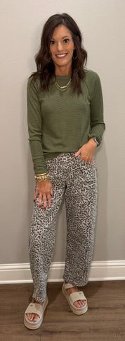 High Rise Leopard Utility Barrel Jeans