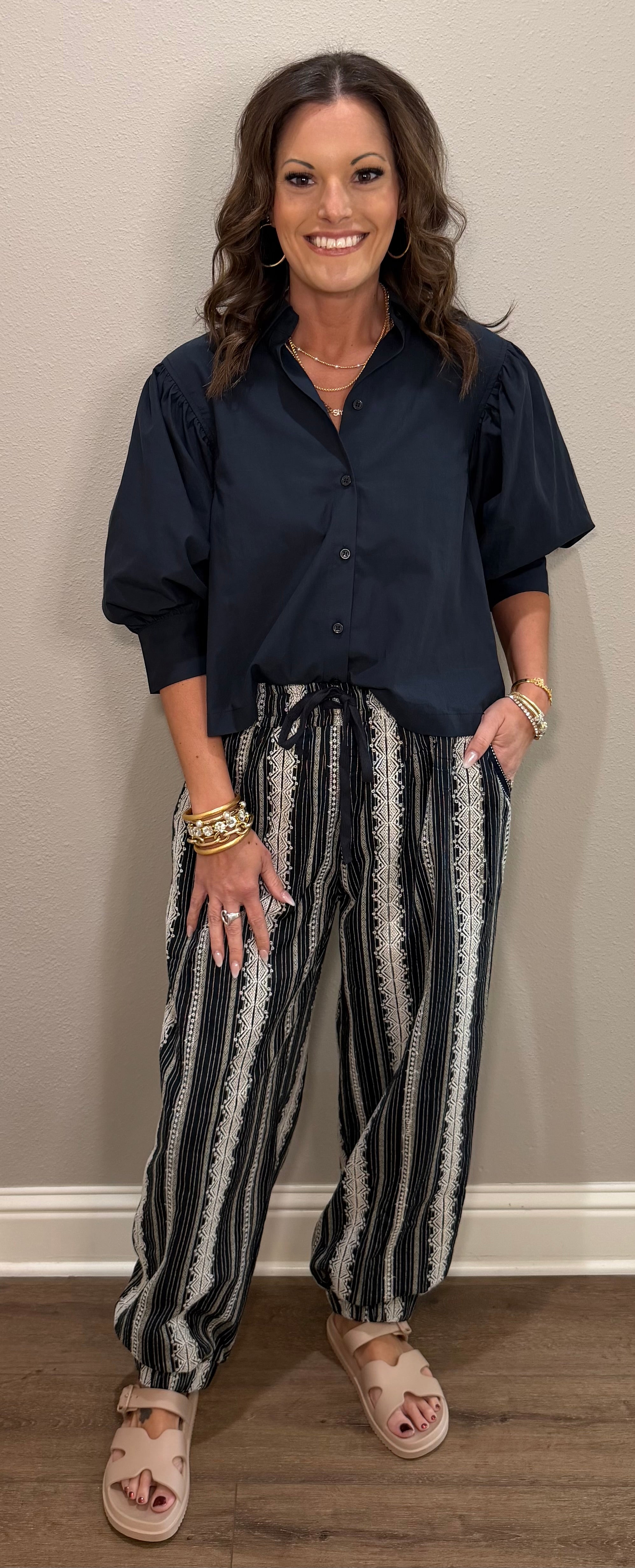 Textured Linen Pants w/ Lace Detailing