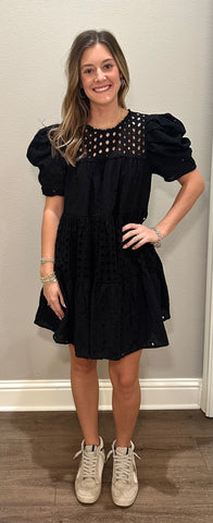 Floral Eyelet Puff Sleeve Dress