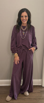 Dark Cherry Mineral Wash Pant Set