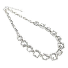 Cushion Cut Square Glass Crystal Linked Chain Necklace