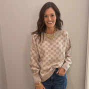 Mocha Checkerboard Knit Sweater