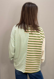 Mixed Sage Green Stripe French Terry Pullover