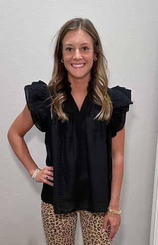 Black Organza Layered Ruffle Tank