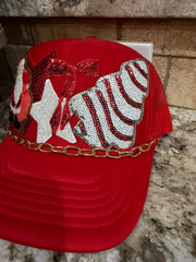 Red Santa & Tree Patch Hat