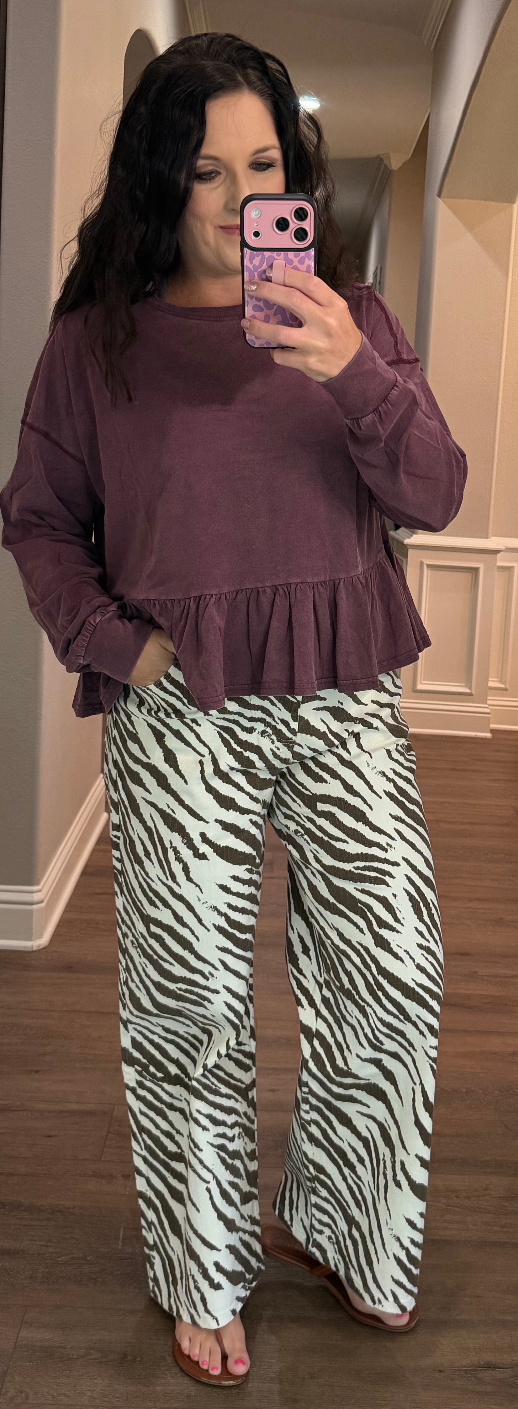 Dark Cherry Peplum Long Sleeve Top