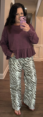 Dark Cherry Peplum Long Sleeve Top