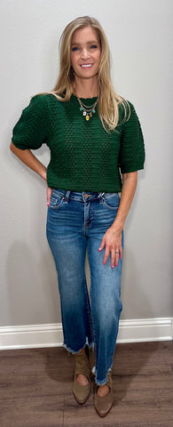 Pine Cable Knit Short Sleeve Top