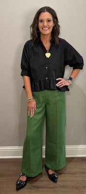 Black Button Up w/ Ruffle Hem Details