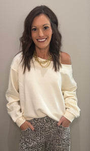 Cream Off-The-Shoulder Sweatshirt