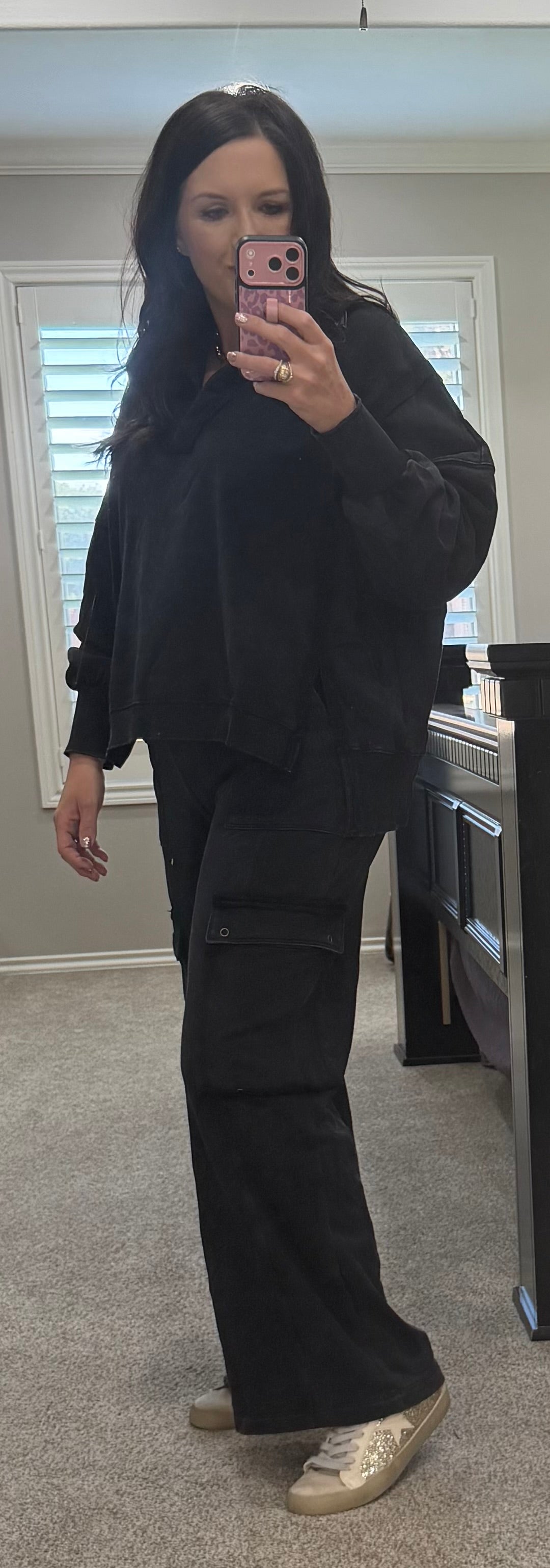 Black Washed Cargo Sweat Set