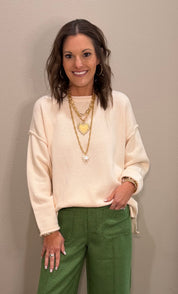 Solid Sweater w/ Rolled Hem Details - 2 COLORS