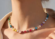 Multi Colored Crystal Necklace in Gold