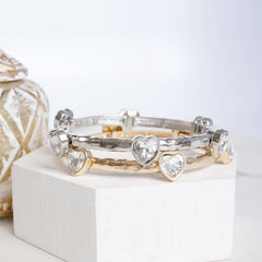 Heart Faceted Crystal Bracelets - Silver & Gold