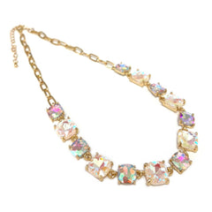 Cushion Cut Square Glass Crystal Linked Chain Necklace