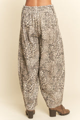 Washed Leopard Barrel Pant W/ Cord Tie