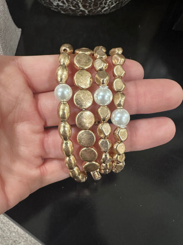 Gold & Pearl Beaded Bracelet Set