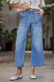 Whipstitch Pocket Cropped Denim Pants
