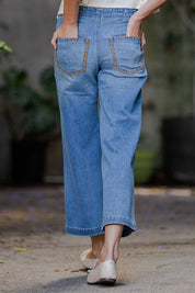 Whipstitch Pocket Cropped Denim Pants