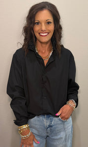 BLACK Ruffle Collar Button Down Top