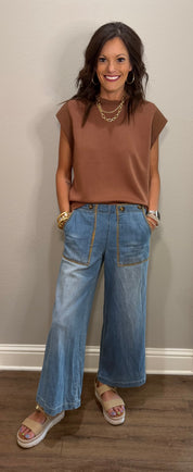 Mocha Scuba Cap Sleeve Basic Layering Top